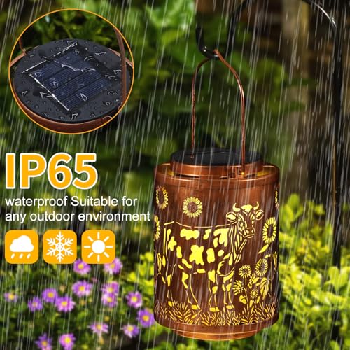 Solar Lanterns Garden Decor Birthday Gifts for Women Mon Grandma Metal Hanging Solar Lights Waterproof Outdoor Decoration for Outside LED Lanterns for Yard Patio Lawn (Cow) - style: Cow