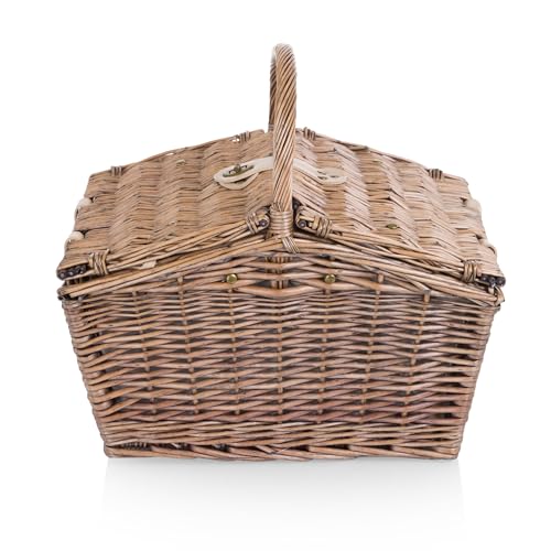 Picnic TIME Piccadilly Picnic Basket for 2, Romantic Vintage English-Style Wooden Basket, Complete Deluxe Service for Two with Fully-Lined Interior and Double-lid Design, (Natural Canvas) - color: Natural Canvas