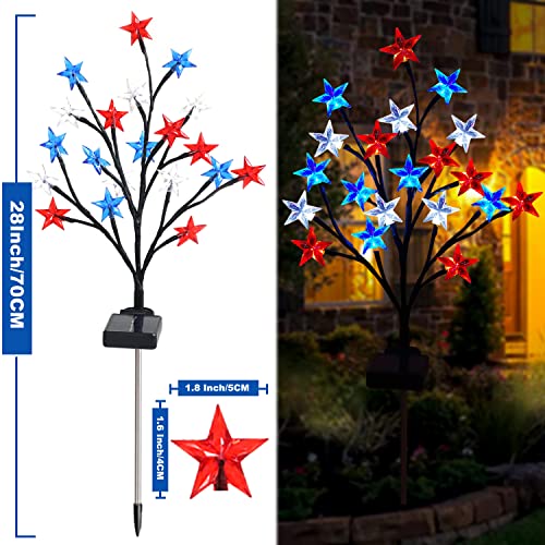 2 Packs Solar 4th of July Decorations Outdoor Lights, Solar Red White and Blue Star Pathway Lights, Waterproof Outdoor Patriotic Decorations Lights for July 4th Memorial Day Garden Yard Pathway Grave - size: 2 Paks-2 Modes