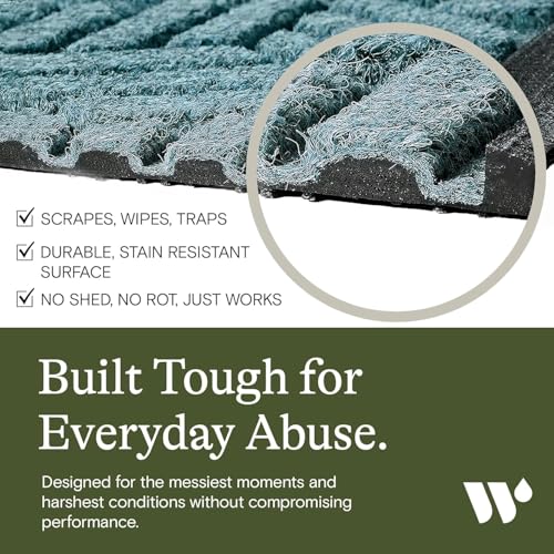 WaterHog Boxwood Front Door Mat Indoor Outdoor Entrance, Absorbent All-Weather Doormat with Non-Slip Rubber Backing, Dirt & Moisture Trapper, Low Profile & Easy Clean, Made in USA, 35"x59" Bluestone - color: Bluestone, size: Large 35"x59" (3'x5')