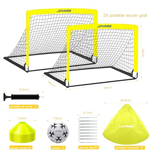 Pro-Grade Kids Backyard Soccer Goal, Tear-Resistant 5-Layer Polyester Soccer Net & 10mm Poles for Maximum Durability, 4x3ft/6x4ft/7x5ft, Pop Up Portable Soccer Training Equipment Set with Size 4 Ball - size: 4 ft x 3ft, style: Yellow