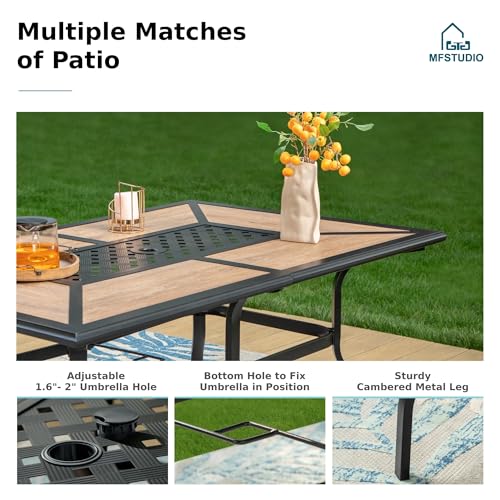 MFSTUDIO Outdoor Patio Dining Table for 6, Rectangular Patio Furniture Table with Metal Frame and Immitation Top, Adjustable Umbrella Hole - color: Brown & Black, size: 61.5" x 38"