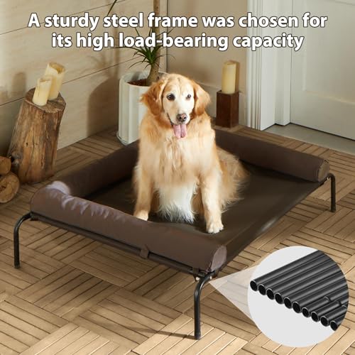 RRPETHOME Elevated Cooling Dog Bed,Raised Dog Cots Beds for Large Dogs,Outdoor Pet Bed for Large Dogs,Chew Proof Portable Cooling Pet Cot Skid-Resistant Feet,Frame with Breathable Mesh - color: Brown, size: 54.0"L x 34.0"W x 8.0"Th