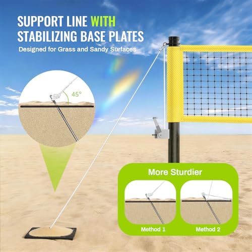 Professional Outdoor Volleyball Net Set with Arm Sleeves & Beach Fixed Plate, Heavy Duty 32-Ply Reinforced Net with Steel Anti-Sag Winch, Height-Adjustable Poles, Carry Bag for Backyard Beach Lawn