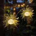 Hanging Solar Sun Lights Outdoor Waterproof Decor, 2 Pack Metal Daystar Shell & Glass LED Globe Lanterns for Garden, Backyard, Balcony, Patio, Tree, Wall, Mother's Day Gifts for Women Mom