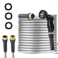 Stainless Steel Garden Hose 75ft Heavy Duty Metal Water Hoses with 10 Function Water Hose Nozzles for Yard Outdoor - size: 75 ft