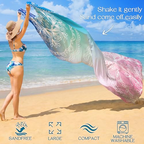 BYDOLL Beach Blanket 78''X81'' Waterproof Sandproof Suits1-4 Adults Oversized Lightweight Large Blanket Picnic Mat for Beach Sand Free Travel Camping Hiking Picnic - color: Half Mandala, size: 78"X81"