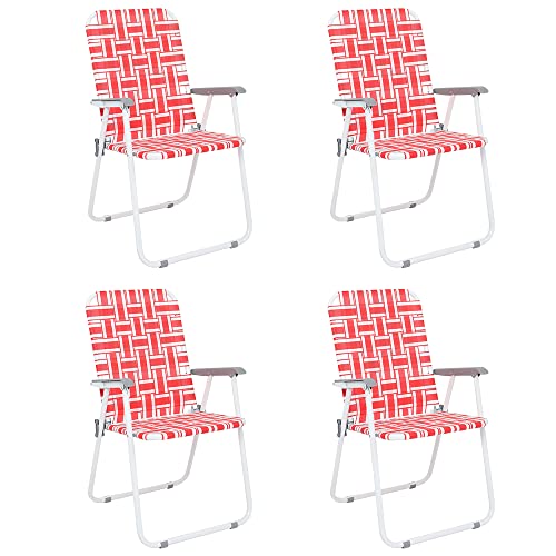 VINGLI Patio Lawn Webbed Folding Chairs Set of 2, Outdoor Beach Chair Portable Dining Chair for Yard, Garden (Red, Classic) - color: Red, size: Regular Size