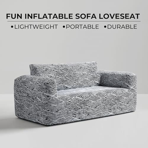 510 DESIGN Inflatable Couch Air Sofa - Blow Up Chair Portable with Handle & Tie-Down Loops, Weatherproof & Water Repellent Indoor/Outdoor Sofa for Patio, Camping, Pool, 67" Lx33 Wx28 D Black/White - color: Black/White, size: Sofa 67x33x28"