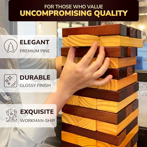 QUOKKA Premier Jumbo Tumble Tower Game - Block Stacking Game for Family - 2.8 Ft | 54 Blocks with Fun Challenges | Water Weather Resistant - Big Wooden Game for Yard