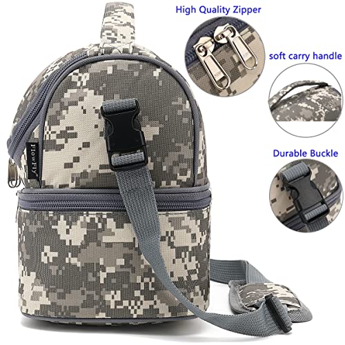 FlowFly Kids Double Decker Cooler Insulated Lunch Bag Large Tote for Boys, Girls, Men, Women, With Adjustable Strap, Digital Camo - color: Digital Camo