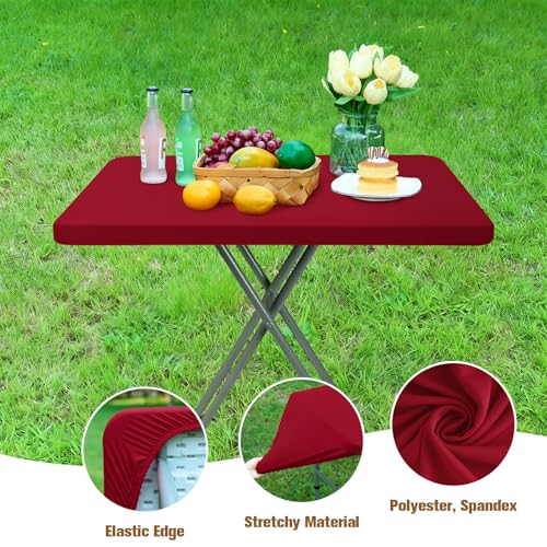 Fitted Rectangle Tablecloth 20 x 30 Inch Elastic Table Cloth for 2.5ft Table, Stretch Spandex Table Cover Burgundy Washable Polyester Table Top Cap Cover for Dining Picnic Camping Indoor and Outdoor - color: Burgundy, size: 30" x 20" (Rectangular)