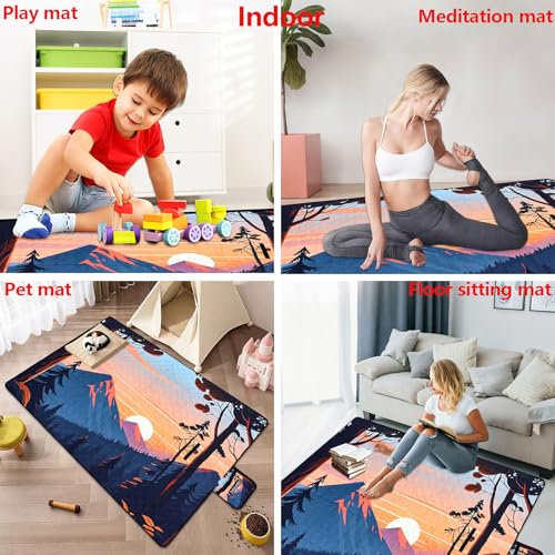 Large Picnic Blanket 79"X60" Outdoor Picnic Mat Foldable Waterproof Sand Proof Beach Blanket Compact Portable Cozy Rug for Picnics Beach Camping Lawn Grass Hiking Concerts Tent Indoor Play Mat, Sunset - color: Sunset & Mountain