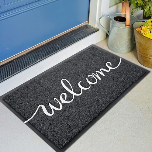 KILOCOCO Welcome Mat Outdoor Doormat Door Mat Non-Slip Front Door Mats for Entrance Indoor Floor Mats for Garage Patio High Traffic Areas Outside Rug 20"x32" Black - color: Welcome, size: 1'8" x 2'8" (Rectangular)
