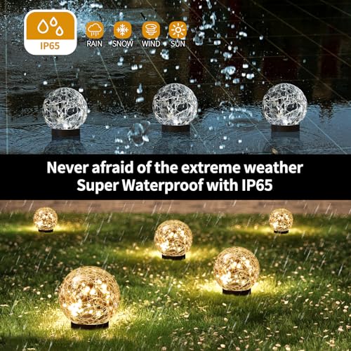 JKIMK Solar Globe Lights Outdoor Waterproof-Solar Balls Garden-Cracked Glass Ball Solar Lights Outdoor-Solar Orbs Outside-Outdoor Decorations Patio & Yard Lawn Backyard Decor (GUO-XBQ-5-5-5) - color: Warm White, size: 2 Globes