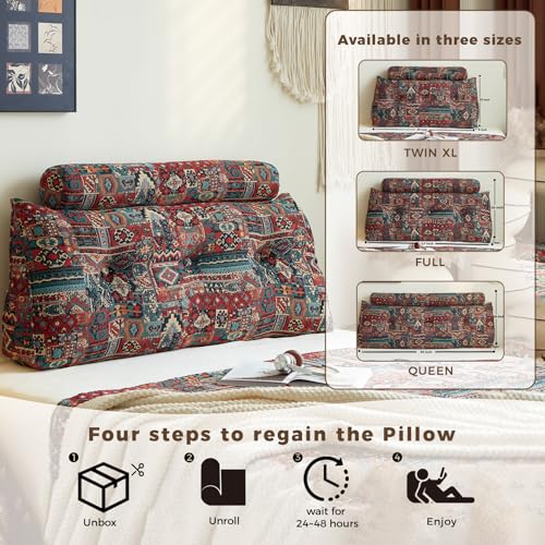 Triangular headboard reading pillow, comfortable sponge wedge queen pillow, disassembleable cotton and linen long strip pillow, sofa backrest pillow - color: Sparks Bloom, size: Full