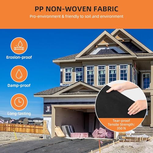 Towallmark Geotextile Landscape, 4ft x 50ft & 6oz Geotextile Fabric, PP Drainage 350N Tensile Strength & 440N Load Capacity, for Driveway & Road Stabilizationr, Erosion Control, French Drains - size: 4ft x 50ft & 6oz