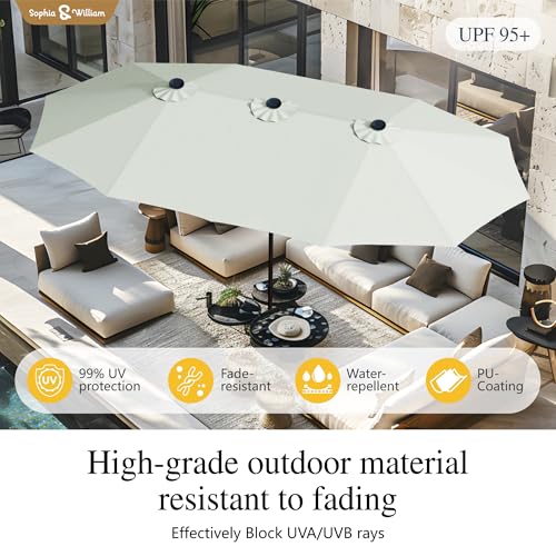 Sophia & William 15 ft Extra Large Patio Umbrella with Base Included, Rectangular Outdoor Umbrella Heavy Duty, Market Umbrella Double-sided Fade Resistant for Pool Garden Backyard, Ivory White - color: Ivory White