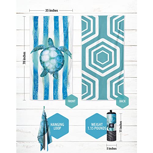 VENTURE 4TH Microfiber Beach Towel: Quick-Dry, Compact, Sand-Free, Absorbent, Sandproof and Lightweight - Perfect for Camping, Beach, and Roadtrips (Striped Turtle Design | 35x78 inches) - color: Striped Turtle, size: Extra Large (78" x 35")