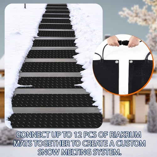 Riakrum 2 Pcs Heated Snow Melting Mats Outdoor, 10 x 48 in Winter Anti-Slip Heated Rubber Mat for Walkways Decks and Sidewalks, Electric Snow and Ice Melting Pads Connection with 9.84 ft Power Cord - size: 48 x 10 Inch
