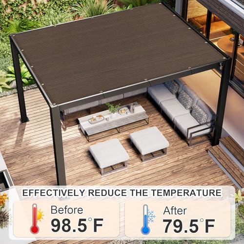 Cool Area Sun Shade Cloth with Grommets 3/4/6/8/10/12/16/20 FT Shade Panel Shade Tarp Screen Fabic for Outdoor Patio Pergola Cover Deck Garden, 8x10 FT, Brown - color: Brown, size: 0 8'X1 0'