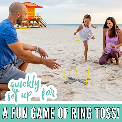 Franklin Sports Fun 5 Combo Outdoor Game Set - Backyard, Beach + Camping Games for Kids - Badminton, Volleyball, Flip Toss, Flying Disc - Horseshoes or Ring Toss - style: Yellow Combo Set