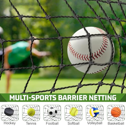 BaseGoal Baseball & Softball Backstop Nets, Heavy Duty Sports Practice Nets, Sports Netting Barrier,DIY Ball Net,Hitting Net for Baseball, Hockey, Soccer, LAX and More - size: 15x50ft