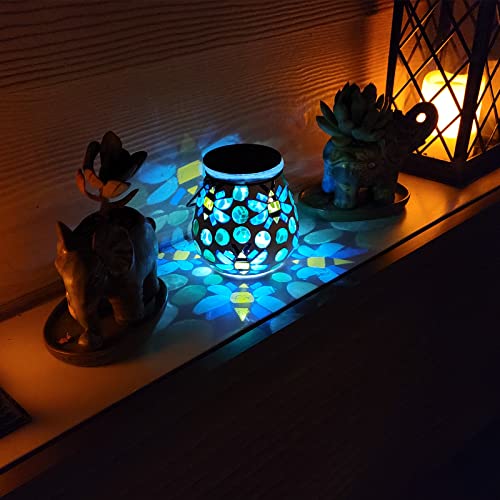 Afirst Mosaic Outdoor Lanterns - Glass Solar Hanging Lights Bee Hollow Out Waterproof Outdoor Decorative for Garden, Patio, Holiday Party Outdoor Decoration - style: Bee