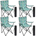4 Pcs Folding Camping Chairs with Tropical Pattern Portable Outdoor Chairs with Armrests & Carry Bags, Travel Lightweight Installation-free Chair for Camping, Picnic & Beach (Tropical Green) - style: Tropical Green