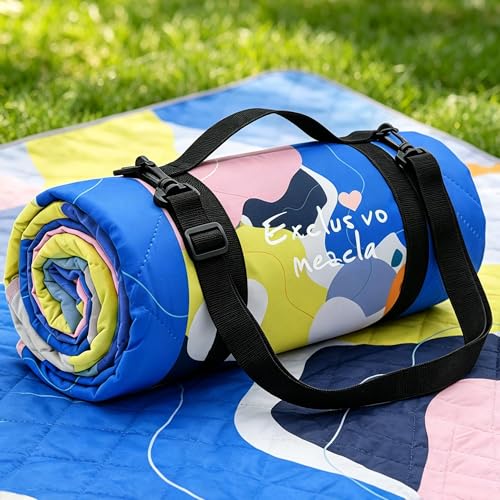 Exclusivo Mezcla Extra Large Waterproof Picnic Blankets 3 Layer, Sandproof and Foldable Outdoor Blanket for Beach Camping, Park and Travel - color: Abstract Yellow