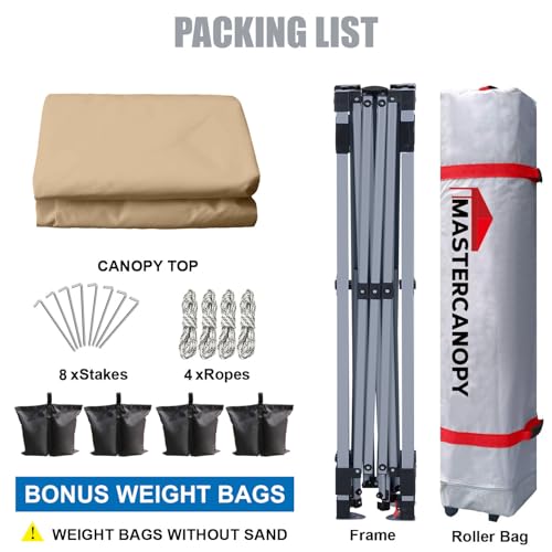 MASTERCANOPY Durable Pop-up Canopy Tent with Roller Bag (10x10, Sand) - color: Sand, size: 10x10