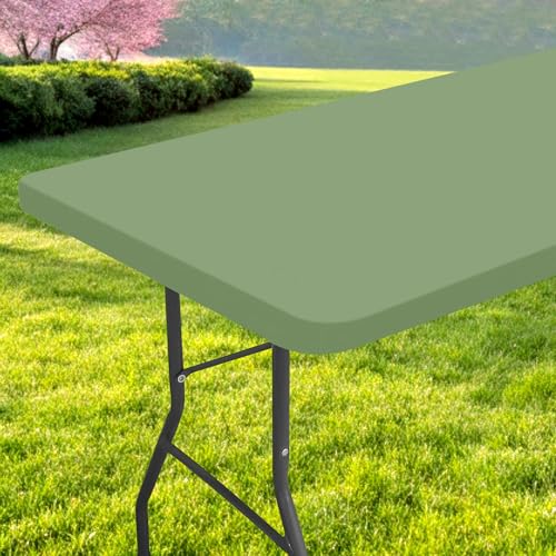 Rectangle Table Cloth, Waterproof Elastic Fitted Tablecloth for 4 Foot Folding Tables, Washable Polyester Tablecloths for Picnic, Camping, Outdoor (Green, 30"x48") - color: Green, size: 48" x 30" (Rectangular)