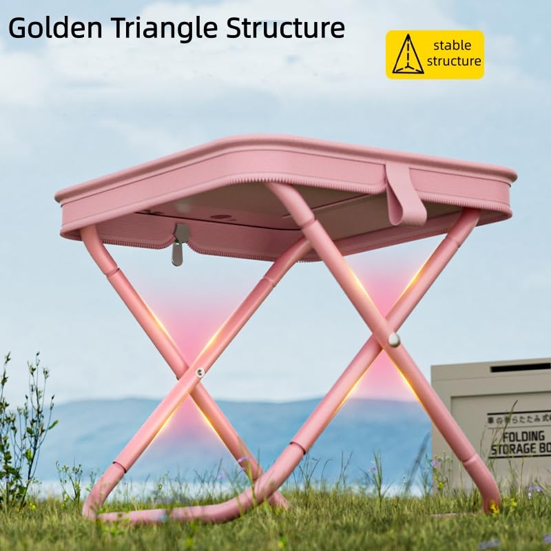 Portable Ultralight Travel Stool Camping Chair Stool - Pink Cherry Carbon Steel with Storage Pockets, Handbag Style Pocket Foldable，Pocket Chair (M-Suitable Weights 0 to 150 LBS) - color: Pink Cherry