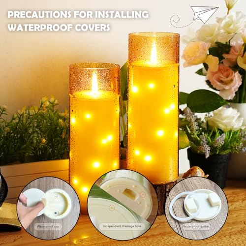 kakoya 11" x 4" Large Outdoor Waterproof Flameless LED Candles with Remote and Timer,Acrylic Pillar Candles Battery Operated with Embedded Star String for Porch,Patio,Outdoor Decor,Set of 2(Gold) - color: Gold, size: 2PCS-D4"xH11"