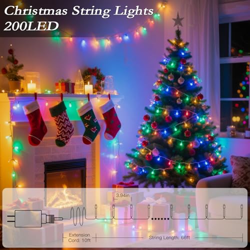 66FT 200 LED Christmas Tree Lights, Bright Warm White to Multicolor Outdoor Christmas String Lights for House, Fairy Lights with 11 Modes, Waterproof & Durable Indoor Outdoor Decor - color: Warm Whtie to Multicolor, size: 200LED