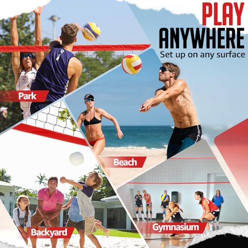 ZEALFEEL Volleyball Net, 12ft/20ft Volleyball Training Net for Backyard Height Adjustable, Portable Freestanding Practice Net for Hitting & Serving Drills, Pop up Net with Carry Bag for Indoor Outdoor - size: 20 FT Volleyball Net Set