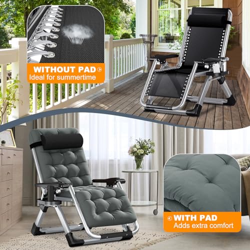 LILYPELLE Comfy Folding Chair, Folding Lounge Chair for Bedroom and Living Room, Folding Reclining Patio Chairs with Removable Cushion for Indoor Outdoor - color: Smoky Gray