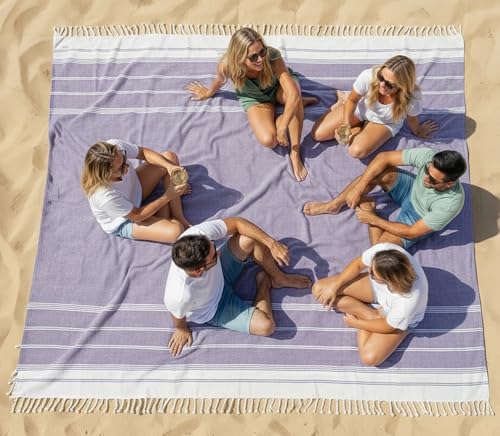 LANE LINEN Outdoor Blanket for Beach Necessities - Large Outdoor Blanket with Soft Pre-Washed, Diamond Weave Design (82"x82"), Beach Supplies for Summer Vacation, or Road Trips – Day Break - color: 20: Day Break, size: Beach Blanket (80" x 80")