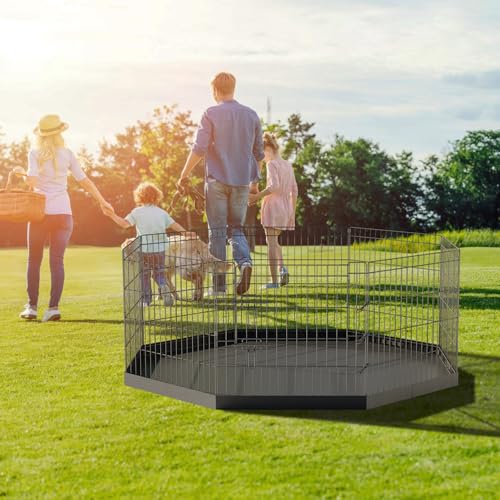 Artmeer Pet Playpen Puppy Playpen Kennels Dog Fence Exercise Pen Gate Fence Foldable Dog Crate 8 Panels 24 Inch for Pet Animals Outdoor Indoor with Bottom Pad (Black with Bottom pad) - style: Black 24''x24'' Bottom cover