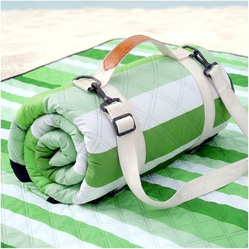 Genovega Waterproof Beach Blanket Picnic Outdoor Mat Rug Adult Women Her Sister Mom Gf Girlfriend Aunt Auntie Titi Best Friend Friendship Bestie Wife Daughter in Law Lady Happy Birthday Cool Unique - color: Mint White Stripe, size: 6'8" x 6'8" (Square)