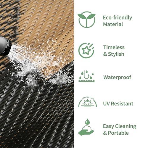 GENIMO Outdoor Rug for Patio Clearance, 6'x9' Reversible Geometric Plastic Straw Rugs, Lightweight Waterproof RV Camping Mat for Camper, Balcony, Deck, Backyard, Picnic, Black Brown - color: Black&brown-y, size: 6' x 9' (Rectangular)