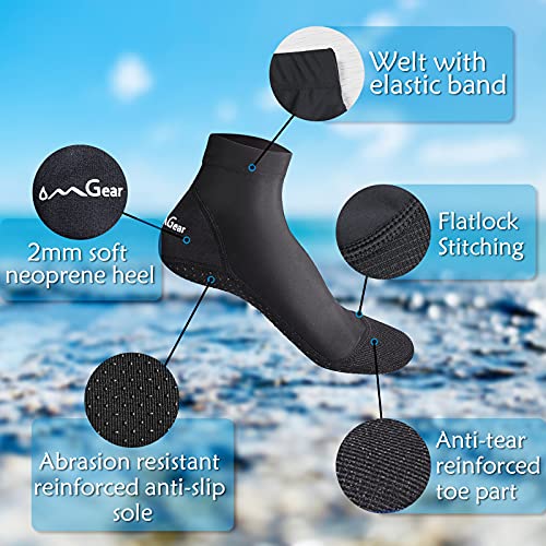 OMGear Water Socks Sand Proof Booties Quick Dry Swim Dive Socks for Sand Soccer Beach Volleyball - color: Black02, size: Large