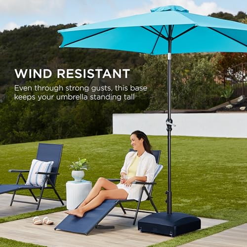 Best Choice Products 123lb Capacity Fillable Mobile Umbrella Base Heavy Duty Market Stand for Patio, Deck, Poolside w/ 4 Wheels, 2 Locks, 2 Knobs, Wind-Resistant Design - Navy Blue - color: Navy Blue