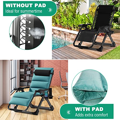 LILYPELLE Zero Gravity Chair, Premium Lawn Recliner Folding Portable Chaise Lounge with Detachable Cushion, Headrest and Cup Holder, Reclining Patio Lounger Chair - color: Linen Green, style: Zero Gravity Chair