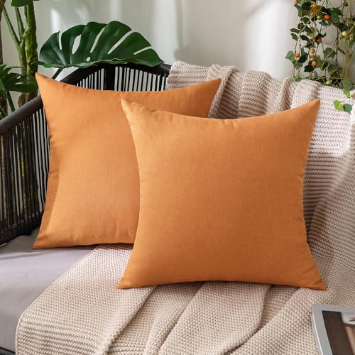 MIULEE Pack of 2 Decorative Outdoor Solid Waterproof Throw Pillow Covers Faux Linen Garden Farmhouse Cushion Cases for Patio Tent Balcony Couch Sofa 16x16 Inch Brown - color: Brown, size: 16" x 16" (Pack of 2)
