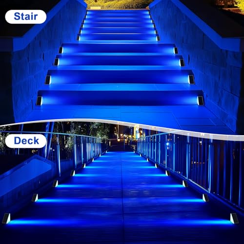 AUDLES 8 Pack Solar Stair Lights, Outdoor Step Lights with Waterproof IP67, Blue Color LED Solar Light for Outside Light Decor for Stair, Deck, Front Step, Front Porch, Patio and Backyard - color: Blue, size: 8 Pack