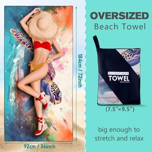 Giant Turtle Beach Towel Oversized 36" x 72", Thin Lightweight Sand Free Quick Dry Microfiber Towel for Swimming Pool Cruise Camping Travel - color: Color_33
