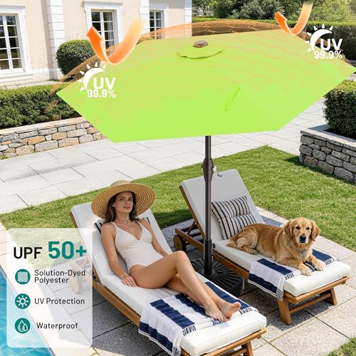 AreShark 7.5FT Patio Umbrella Table Market Umbrella with 6 Sturdy Ribs, Button Tilt/Crank Heavy-Duty Round Outdoor Umbrellas for Garden, Deck, Backyard,and Pool, Apple Green - color: Apple Green, size: 7.5FT