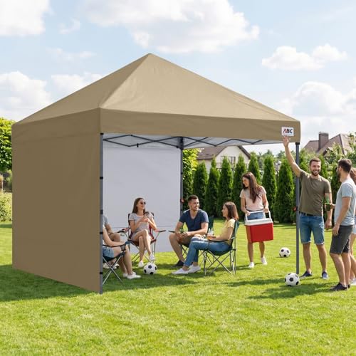 ABCCANOPY Easy Pop up Canopy Tent with 2 Sidewalls for Outdoor Sun Blocking or Rain Protection,10x10, Khaki - color: Khaki, size: 10x10
