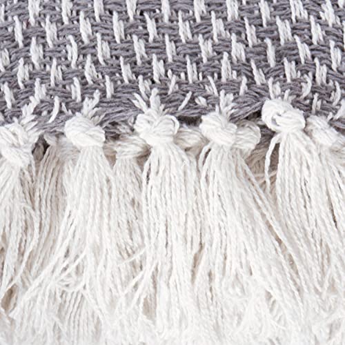 DII 100% Cotton Basket Weave Throw for Indoor/Outdoor Use Camping Bbq's Beaches Everyday Blanket, 50 x 60, Woven Stripe - color: Gray, size: 50x60"